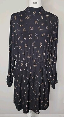 NWT H&M Floral Print Long Sleeved Smart Peplum DRESS Black