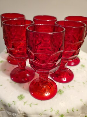 SALE! WAS 60 VTG 6PC MCM VIKING WINE GLASSES.  GEORGIAN RUBY. DISCONTINUED