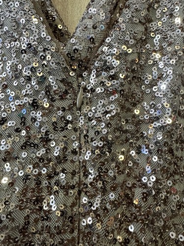 Jackie Jon Gold Sequin Sleeveless Formal Dress Cowl Neck Full Length Size 6 - Picture 7 of 8