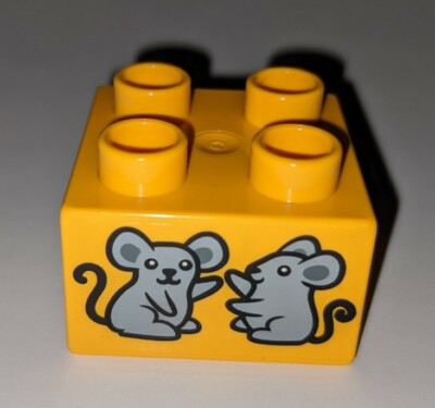 LEGO DUPLO BRICK 2x2 BRIGHT LIGHT ORANGE 2 MICE MOUSE ANIMALS PIECE PART MOUSE