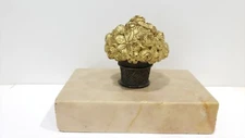 ANTIQUE  BRONZE Basket Filled with Gilt Flowers w/ Marble Base