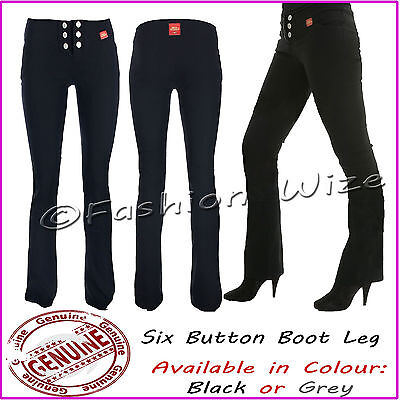 Long Leg Six Button Boot Cut Miss Sexies Girls School Trousers Black/Grey Skinny Stretch Hipster 33 Inside Leg 