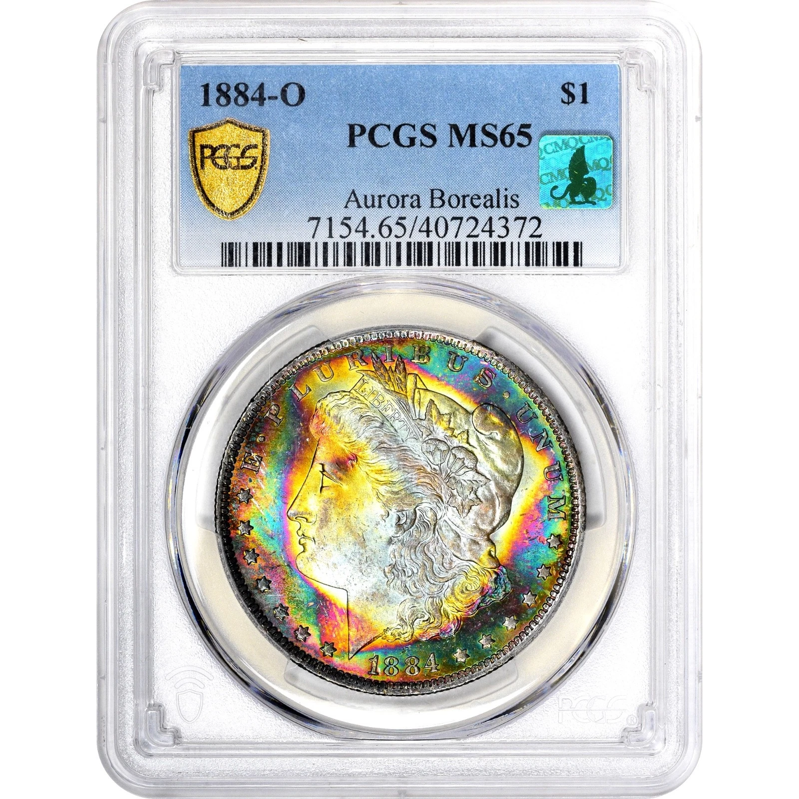 1884 o morgan silver dollar ms65 RAINBOW TONED GEM AURORA BOREALIS