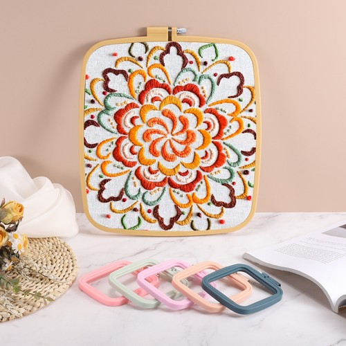 5 Pieces 2.8" x 3" ABS Adjustable Square Embroidery Hoop, Beige Yellow - Picture 5 of 6