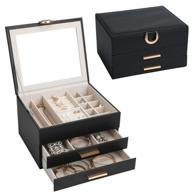 Women's Luxury Jewelry Armoire with Mirror - Compact 2-Drawer Chest with Ring...