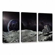 Astronaut Space Wall Art Set of 3 Moon Earth Galaxy Canvas Sci Fi Home Decor
