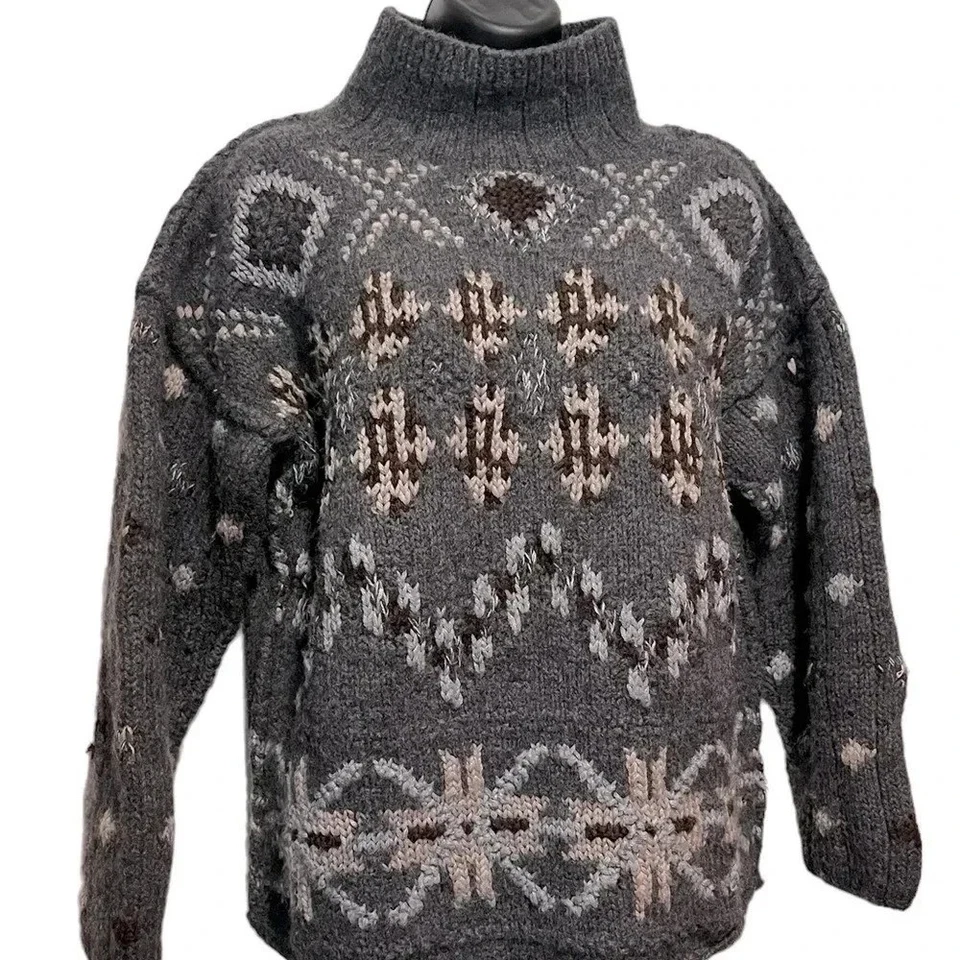 Suéter limitado gris pesado grueso de lana tejido a mano para mujer de gran tamaño mediano Foto 2 de 4