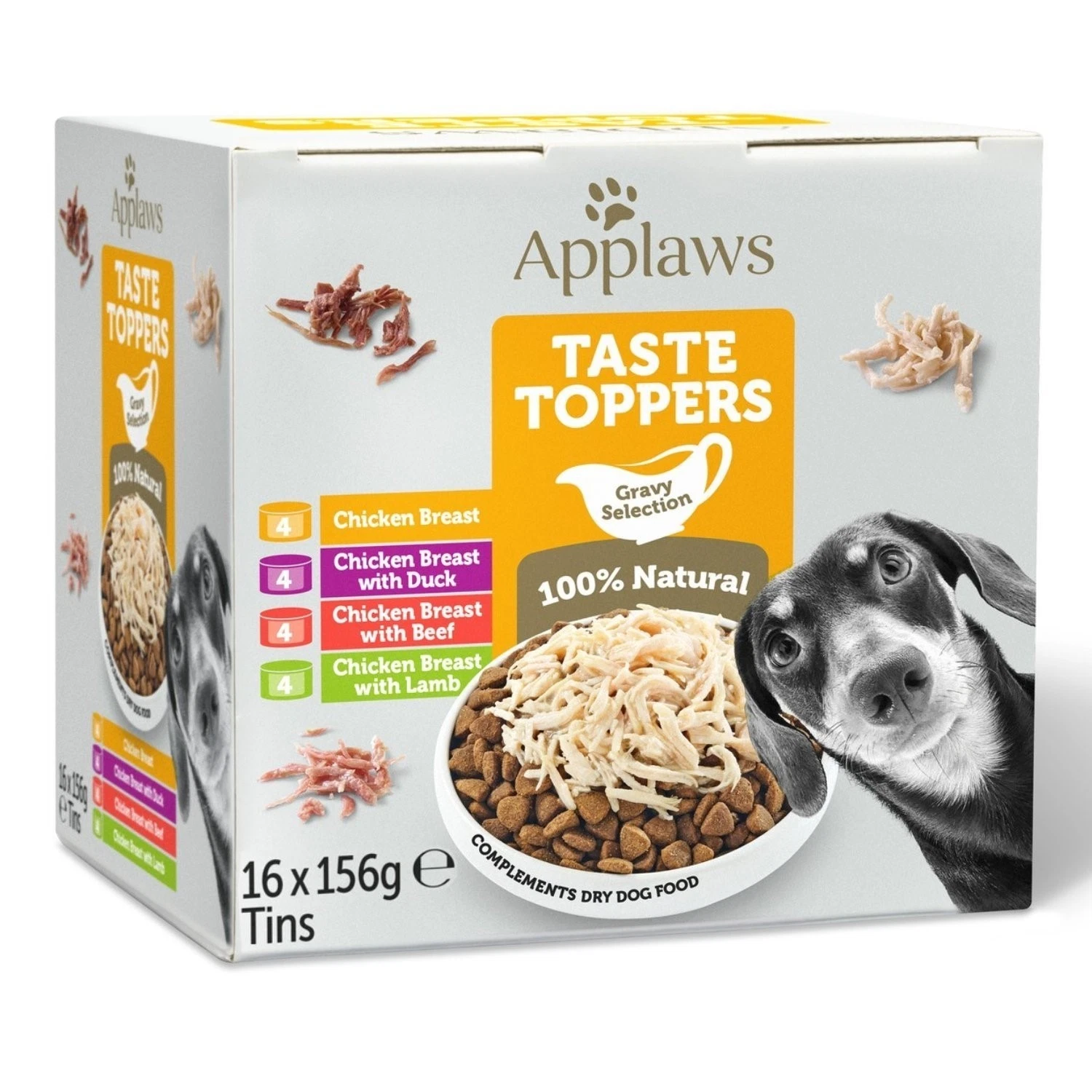 16 x 156g Applaws Taste Toppers Natural Wet Dog Food Tins Chicken in Gravy