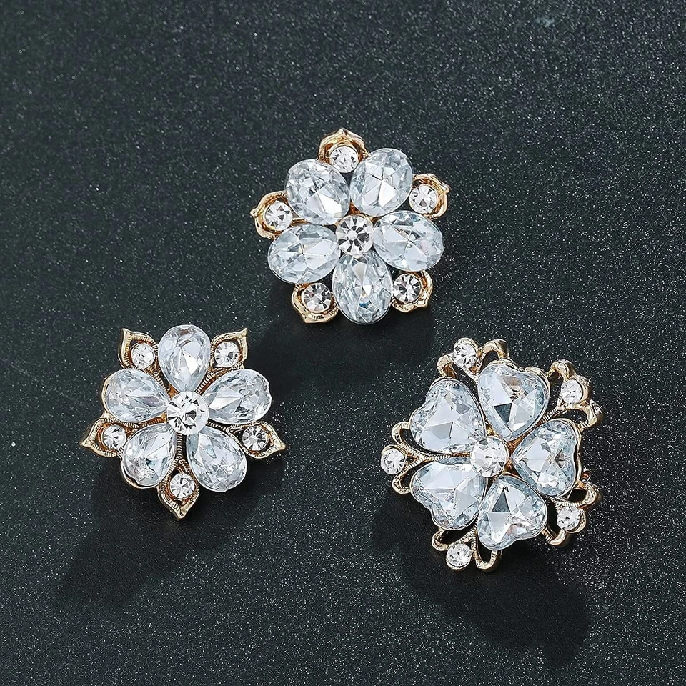 Women's Lot 12pcs Crystal Rhinestone Marquise Teardrop Flower Brooch Pin Set ... - Image 3 of 4