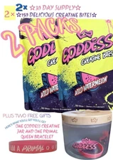 2× SEALED PRIMAL QUEEN Goddess CREATINE BITES - WILD WATERMELON w/Jar & Bracelet