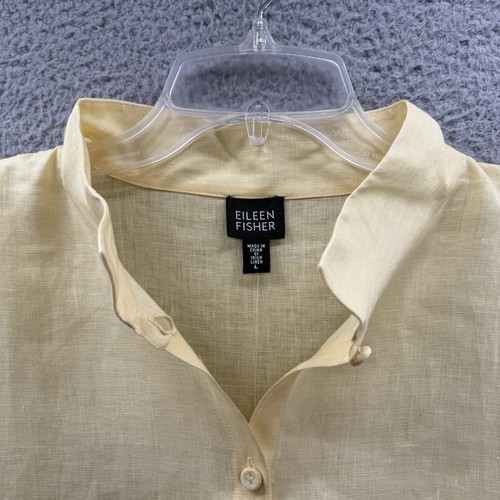 Eileen Fisher Irish Linen Casual Button Shirt Top Yellow Long Sleeve Collared L - Picture 10 of 15