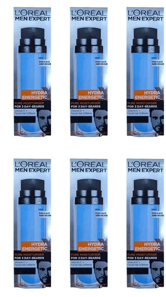 6 X L'Oréal Men Expert Hydra Energetic Face & Beard Moisturiser 50mL Vitamin E - image 2 of 3