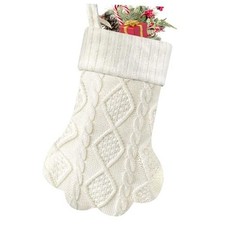 Christmas Stocking for Dogs Cats, Knit Dog Christmas Stocking, Paw Shape White