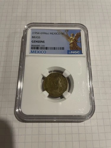 1954-69 Mo Mexico 5c Brass Genuine NGC Cinco Centavos