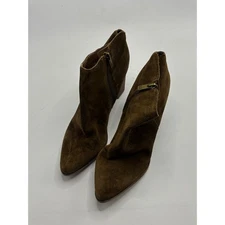 Ivanka Trump Brown Suede Pointed Toe Ankle Boots Wedge Heel Side Zip Size 8M