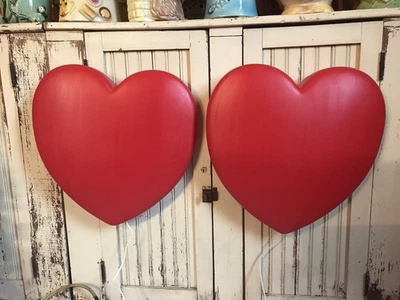 Blow Mold Valentines Day Giant Red Hearts Union Products Lighted 19” PAIR