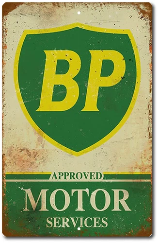 Sign SIGN Motor Metal Oil Tin Sign Gas Tin British Petroleum GAS Vintage Look