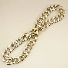 David Yurman 14k Gold & Sterling Silver Curb Chain Buckle Necklace w/Box & Pouch