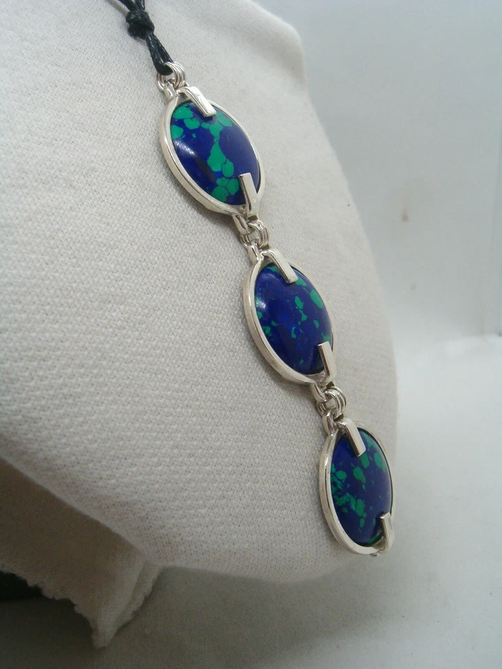 Ciondolo in Argento 925 con Malachite Azzurrite - Pendente Pietra Dura Naturale - Immagine 3 di 4