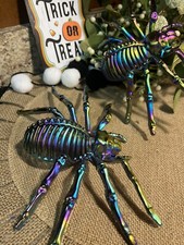 2 Pc Iridescent Plastic Spider Tarantula Fake/Prank/Halloween 9.5" w x 5.5 t S7