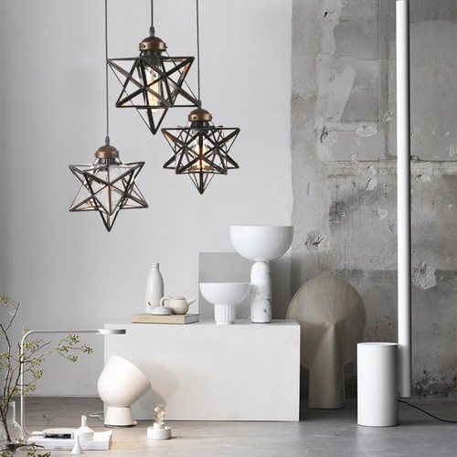 Moravian Star Glass Chandelier 3-Light Hanging Lighting Pendant Lamp Decoration