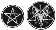 Pentagram Star  Goat Round Patch Lot of 2 Embroidered Iron or Sew On Devil/Evil