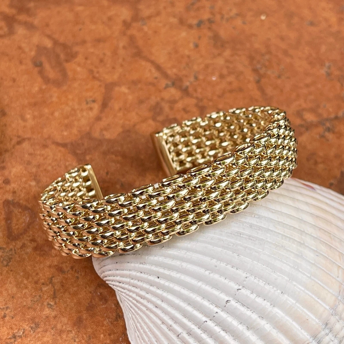 14K Gold Wide Cuff Bangle