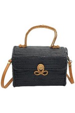 Poppy + Sage Rattan Crossbody With Top Handle Black