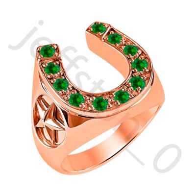 0.50 Ctw Lab Created Emerald 14K Rose Gold Over 2-Star Horseshoe Men's Ring