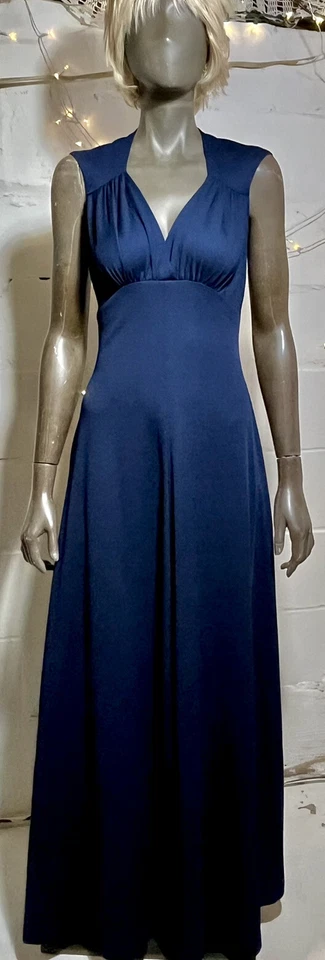 复古 Jody T Of California 露背海军蓝长裙 20 世纪 70 年代全长迪斯科 — 第 3/4 张图片