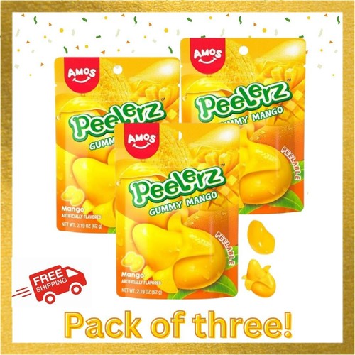 3 Pack AMOS Peelerz Gummy Mango, Peelable Fruit Candy, Tiktok Candy