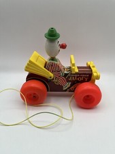 1965 Fisher-Price Jalopy Circus Clown Wood  Plastic Pull Toy 724COLLECTIBLE.