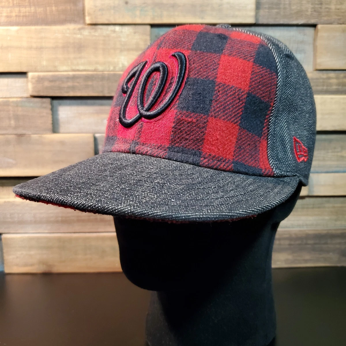 Washington Hat Size 7 Red Plaid Nationals New Era 59Fifty Baseball Cap Rare