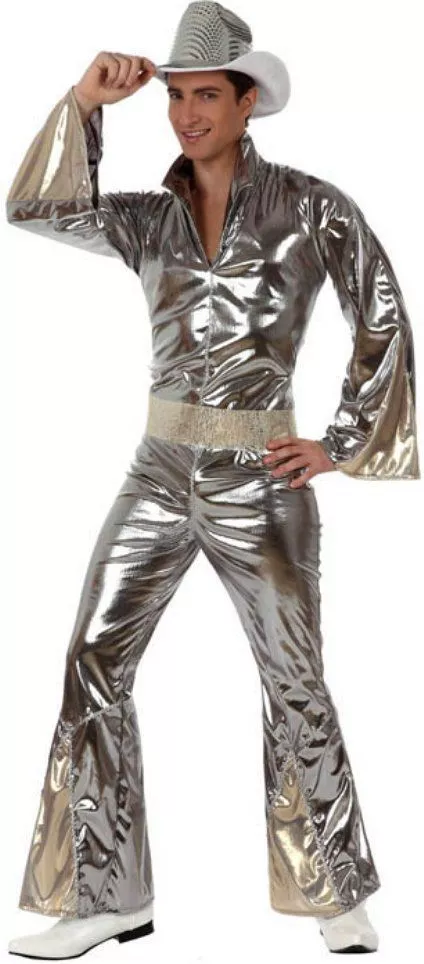 Déguisement Homme DISCO Gris Argent Patte d'Eph M/L Costume Année 80 NEUF