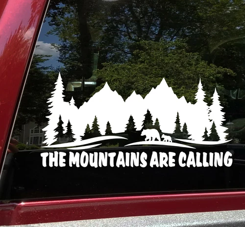 The Mountains are Calling Vinyl Decal V3 | Bears RV Camper Scene Die Cut Sticker
