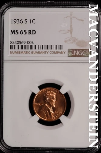 1936-S Lincoln Wheat Cent-NGC MS 65 RD Choice Gem BU No Reserve #SLL505