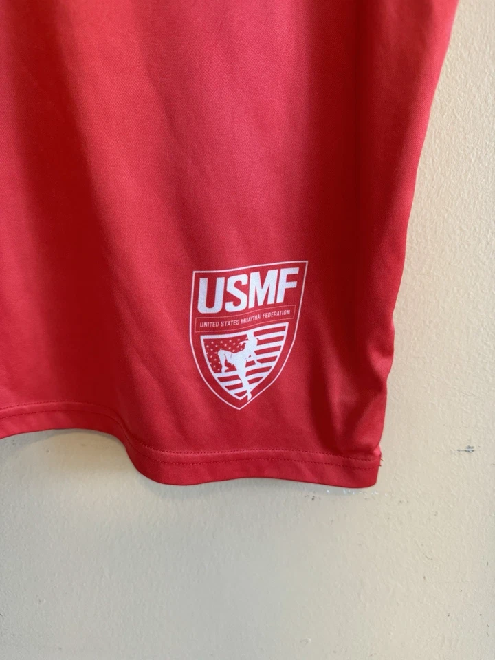 Camiseta deportiva Combat Corner CRNR EE. UU. MUAY THAI "USMF" para hombre PEQUEÑA reversible roja azul Foto 3 de 4