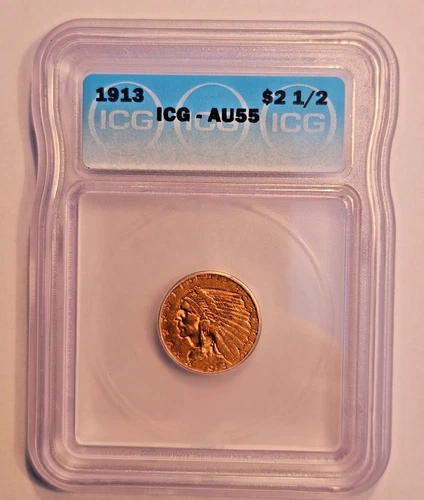 1913 2.5 DOLLAR INDIAN HEAD GOLD COIN / ICG GRADED AU-55