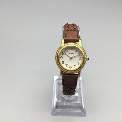 Vintage Guess Watch Brown Braided Leather Strap Gold Tone  display picture 1