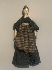 Antique Early 19th Century Grodnertal Wooden Dressed Painted Tuck Comb Peg Doll