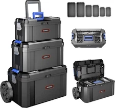 3 IN 1 Rolling Tool Box With Wheels Stackable Tool Box Modular Tools Storage Box