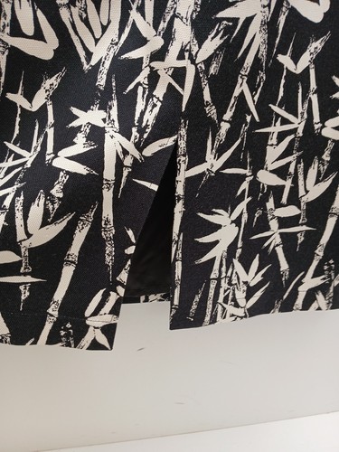 Jaeger size 14 Silk Black & White Bamboo Skirt front pockets Front Split L 24". - Picture 7 of 20