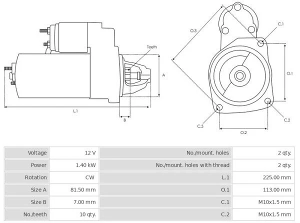 Arranque 12V/1.4Kw 9t CW CHRYSLER VOYAGER / GRAND VOYAGER III 3.3 i CS1501 Foto 4 de 4