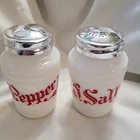 VINTAGE HAZEL ATLAS? RIBBED SALT & PEPPER SHAKERS MILK GLASS
