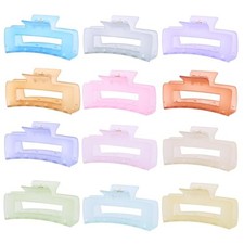 12 PCS Large Square Hair Claw for Women, 4.3-Inch Matte Rectangle Clips, Clear
