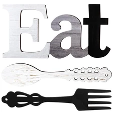 Jetec Set of Eat Sign, Fork and Spoon Wall 13.8 x 6.9 inches, Stylish Colors 
