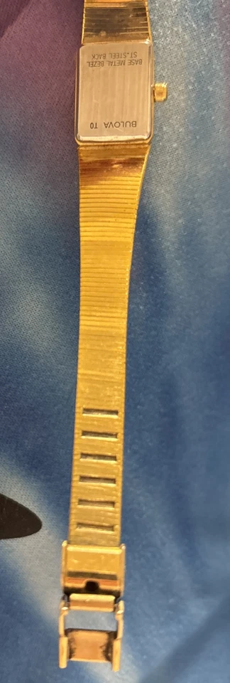 Bulova women's dress watch. Black square face with gold accents - Image 4 of 4