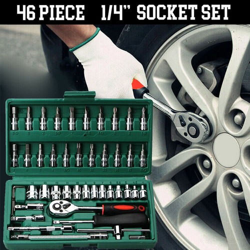 46PCS Socket Spanner Tool Kit Ratchet Wrench Set METRIC/SAE 1/4" Drive w/Case - Picture 3 of 17