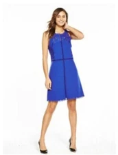 NWT Ted Baker London Blue Sleeveless Dress Cutout Trim Embroidered Size-US-M