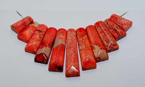 Light Red Sediment Turquoise CABOCHON 11PCS Beads Set Imperial Jasper Necklace - Picture 8 of 11